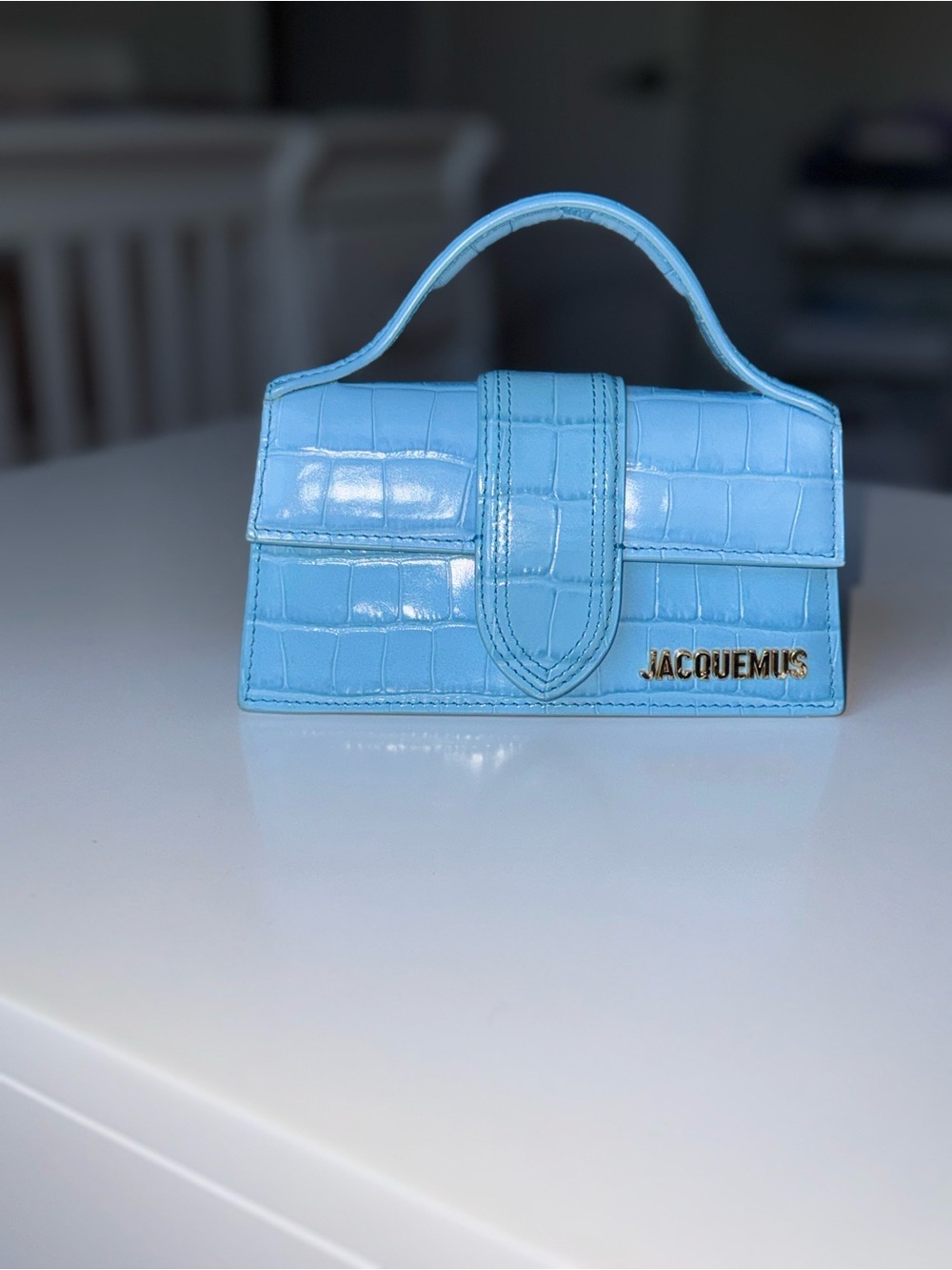 Jacquemus Glossy Baby Blue Croc Mini Bag